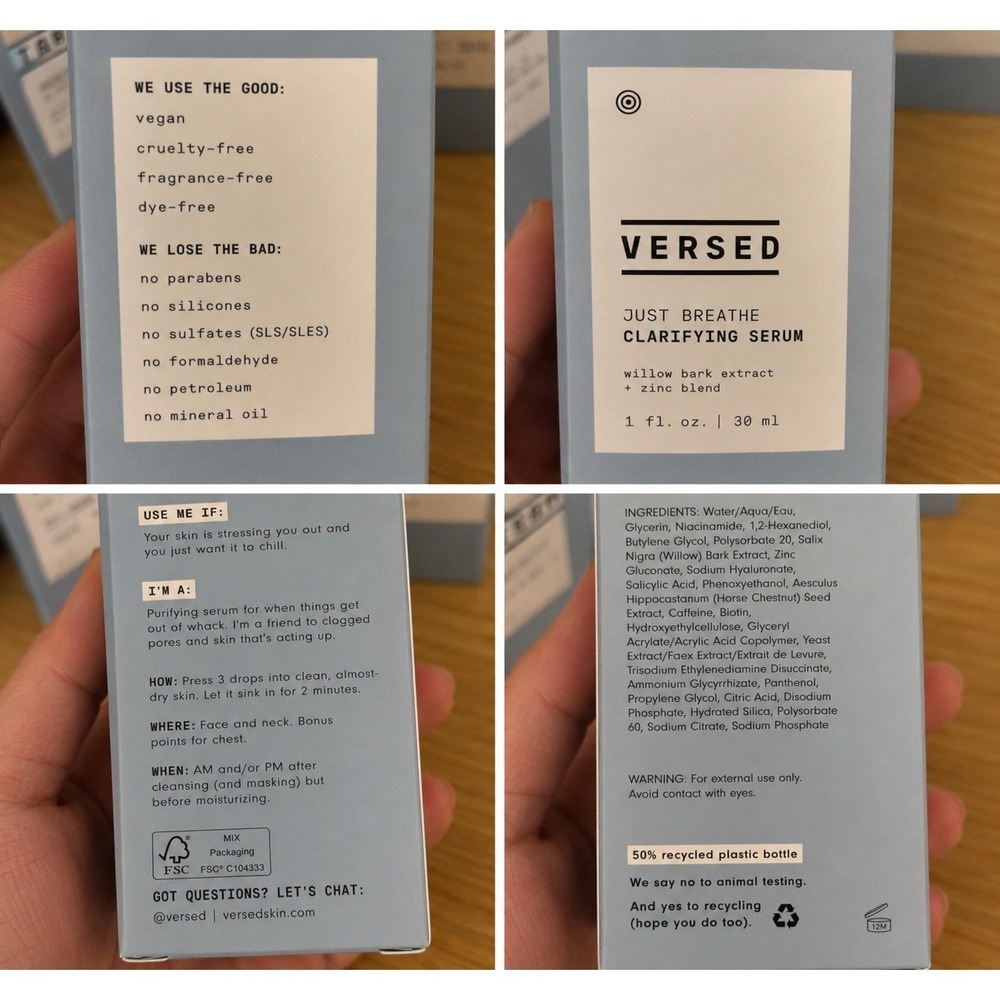 Versed Just Breathe Clarifying Facial Serum - Blend of Antioxidants, Niacinamide